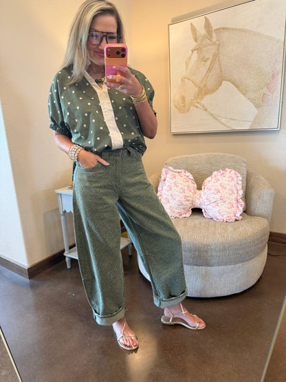 Bayeas Green Leopard Barrel Jeans