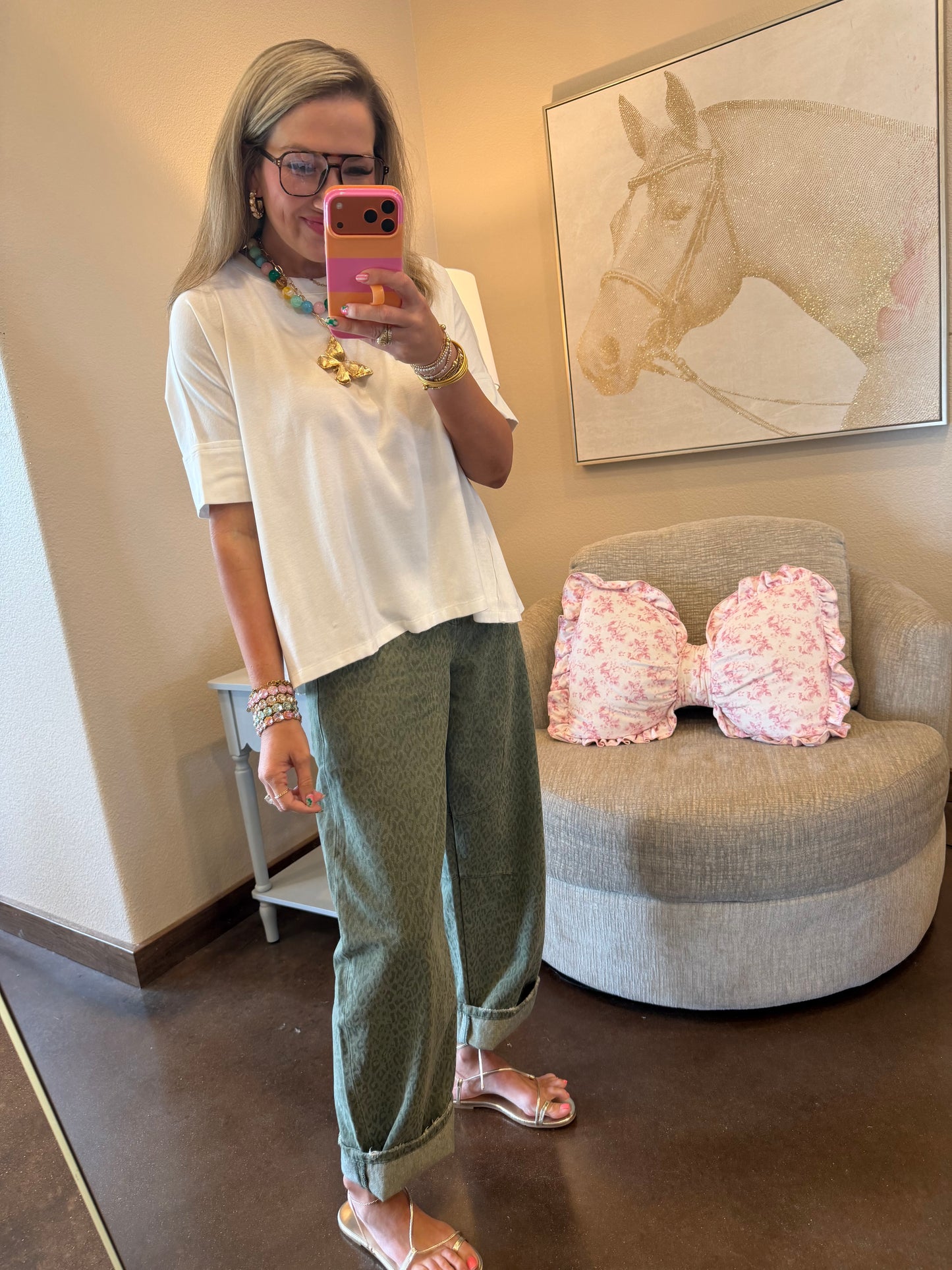 Bayeas Green Leopard Barrel Jeans