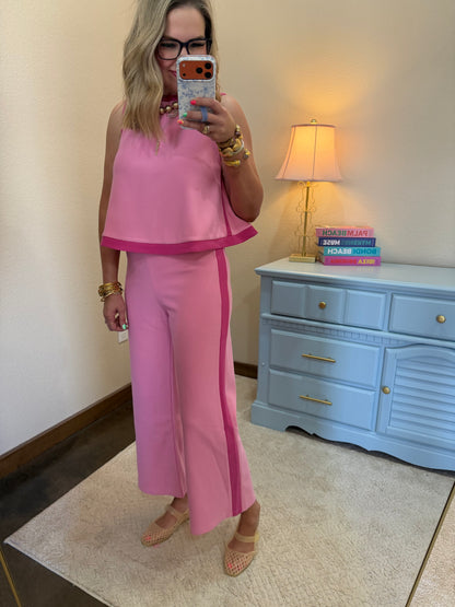 Pink Contrast Two Piece Pant Set