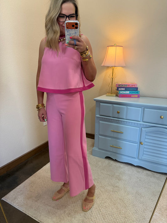 Pink Contrast Two Piece Pant Set