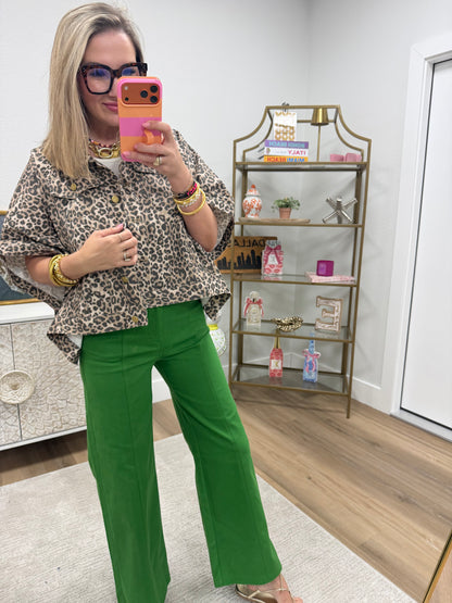 Green High Rise Wide Leg Pants
