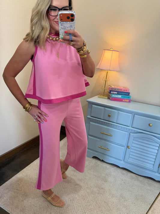 Pink Contrast Two Piece Pant Set
