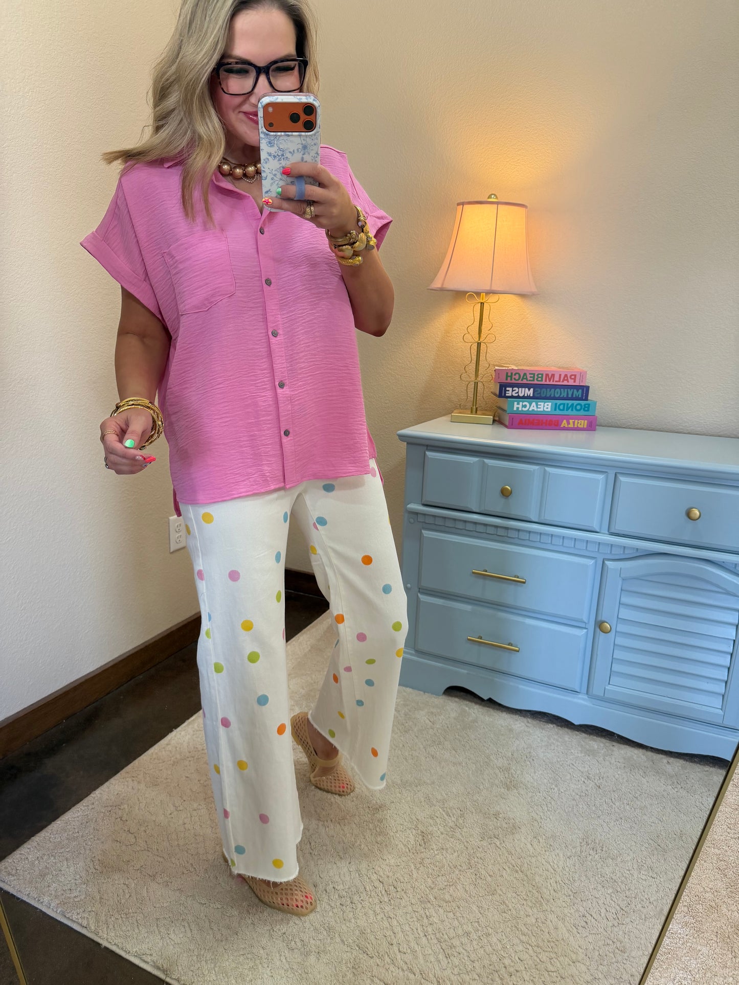 Candy Pink Woven Airflow Button Down Shirt