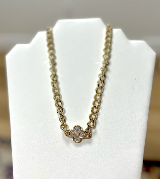 Gold Crystal Clover Magnetic Necklace