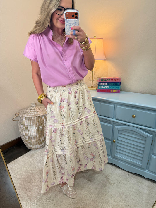 Floral Smocked Waist Skirt