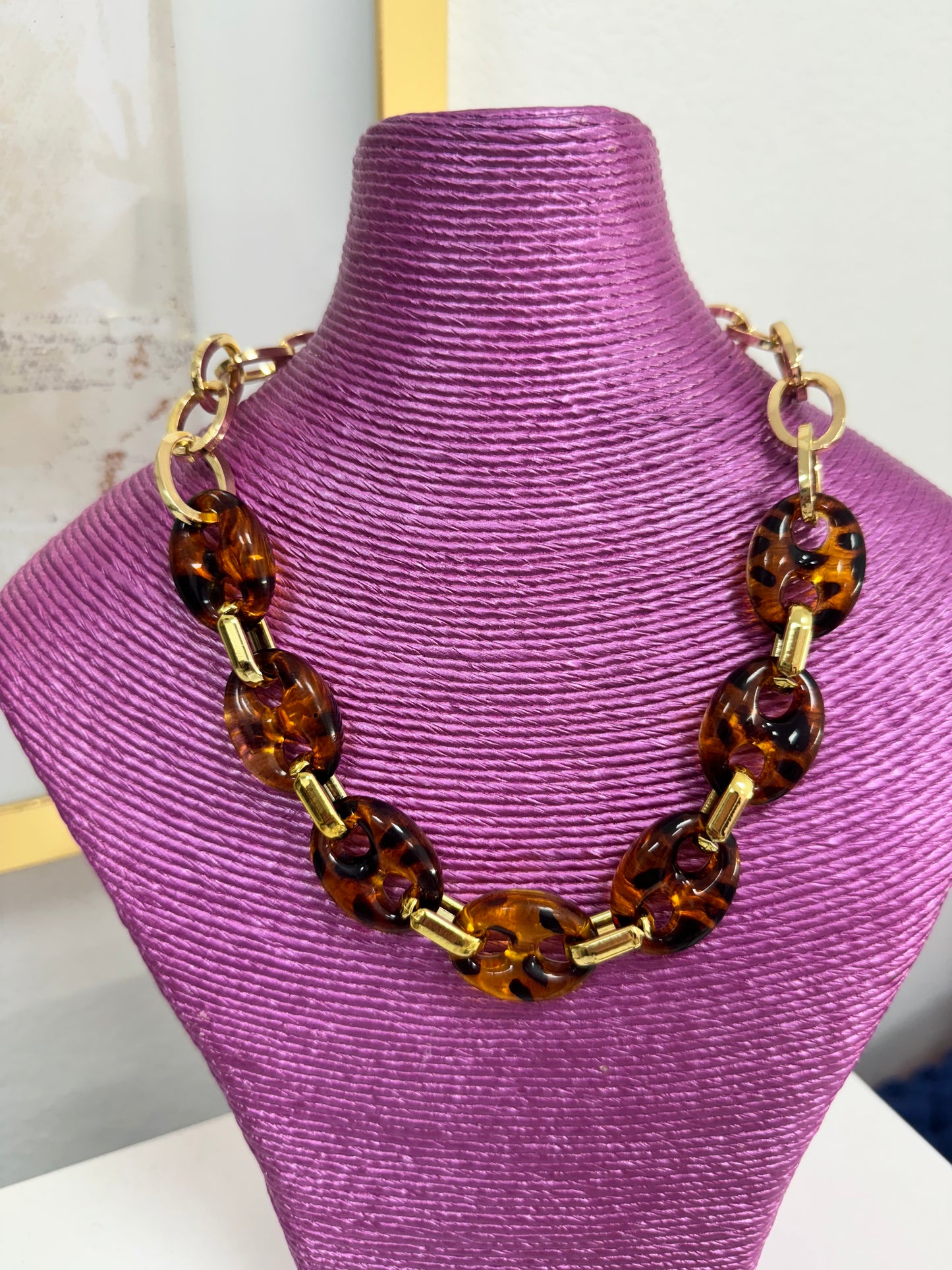 Leopard and Gold Acrylic Necklace FS