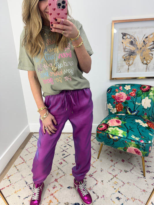 Purple Metallic Jogger Pants FS