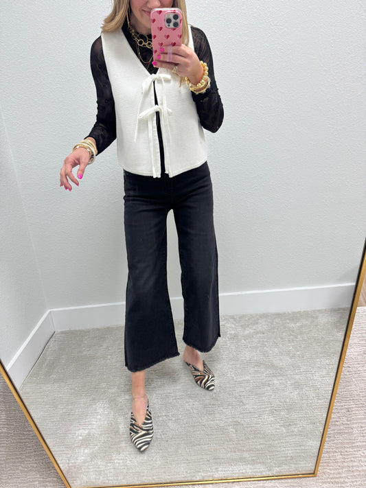 Washed Black Crop Wide Leg Jeans