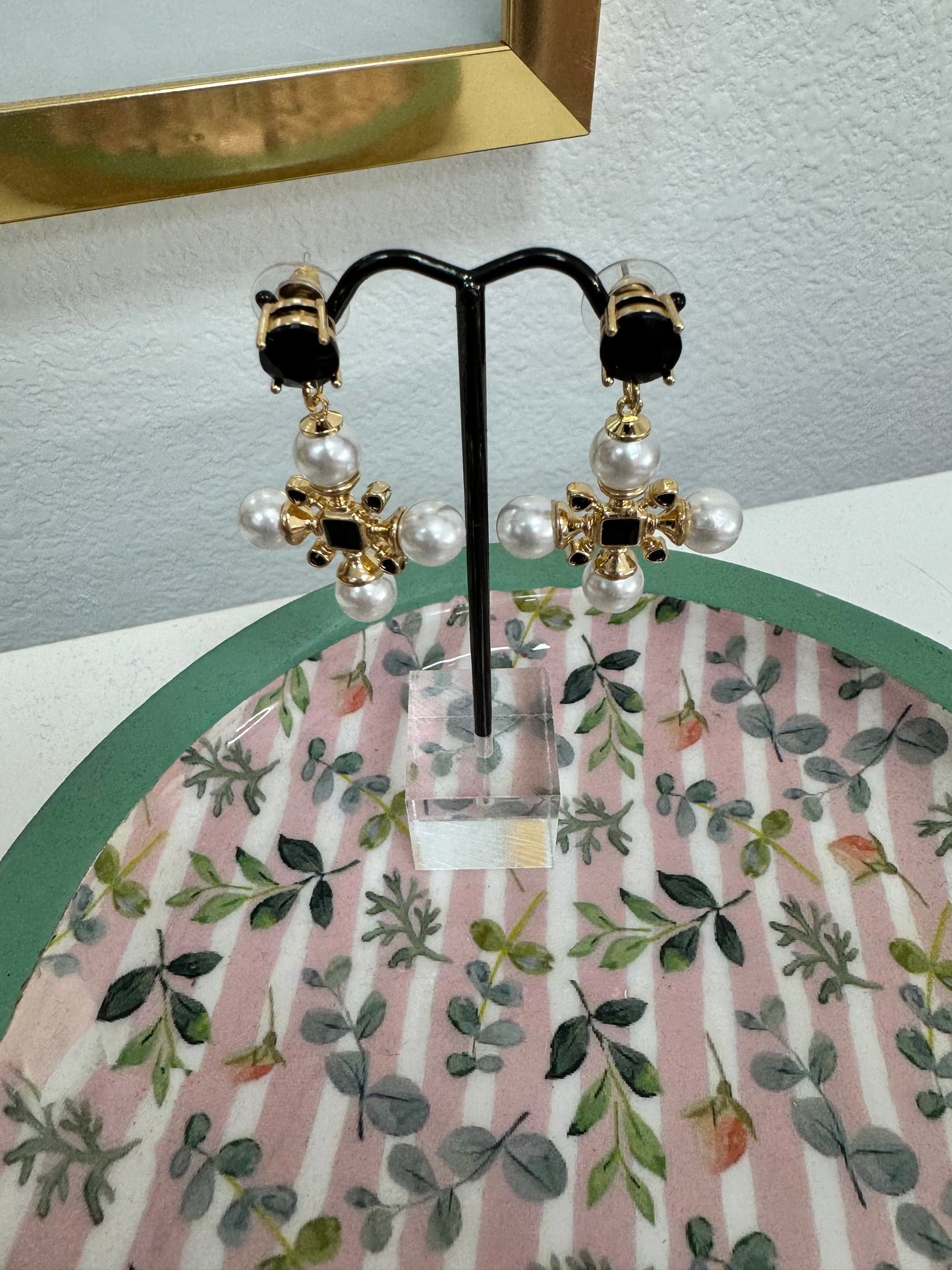 Pearl Cross Style Drop Down Earrings (2 colors!)
