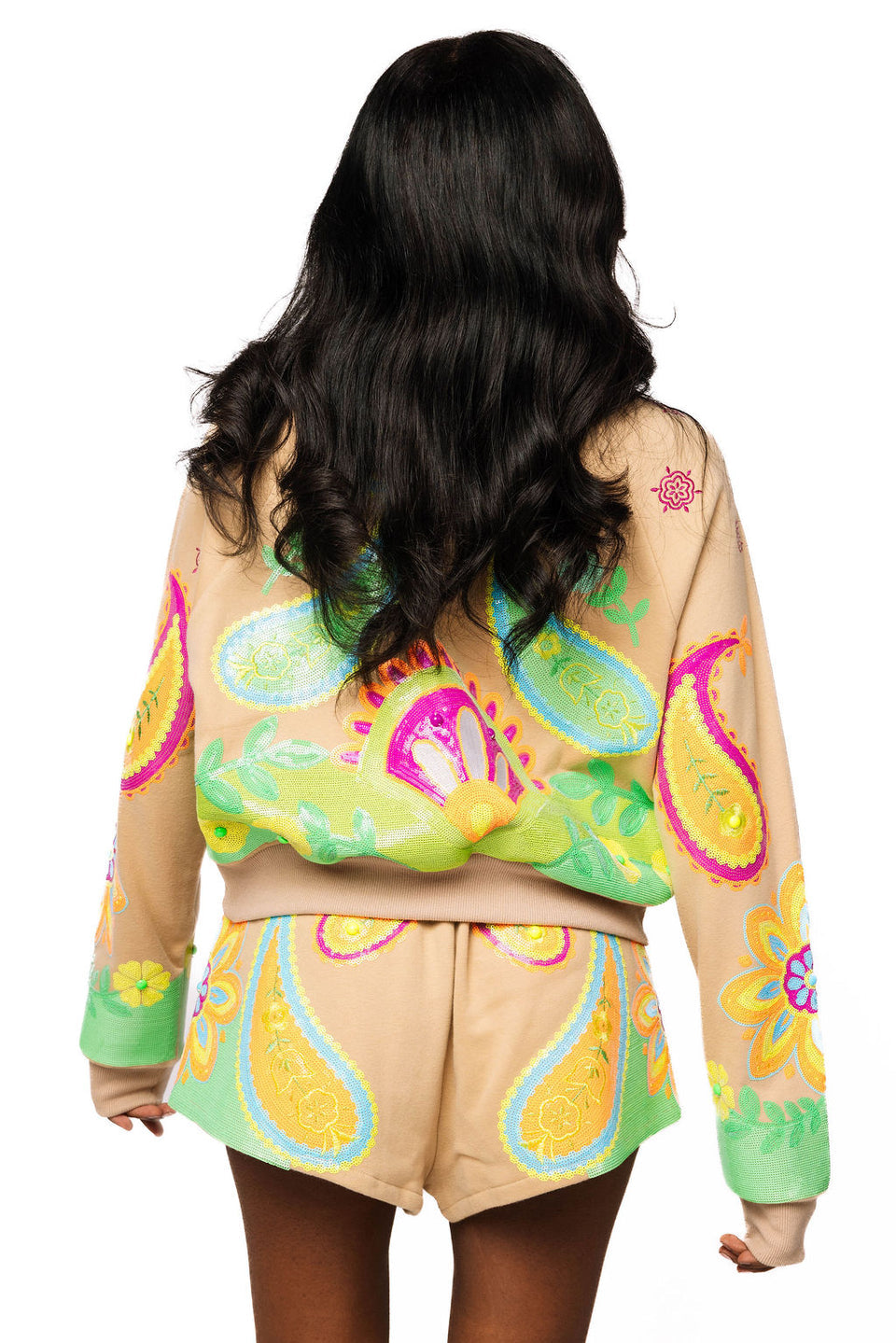Queen of Sparkles Beige and Neon Paisley Sweatshirt
