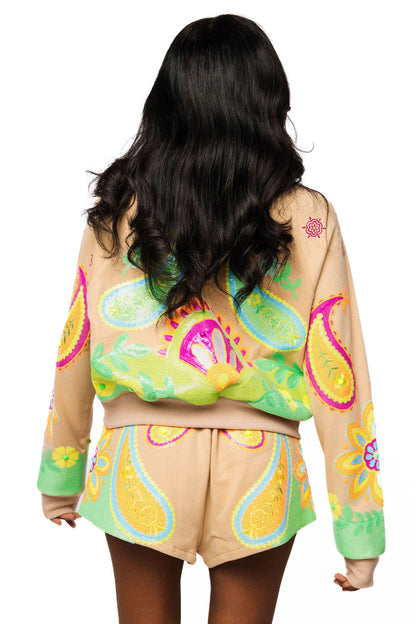 Queen of Sparkles Beige and Neon Paisley Sweatshirt
