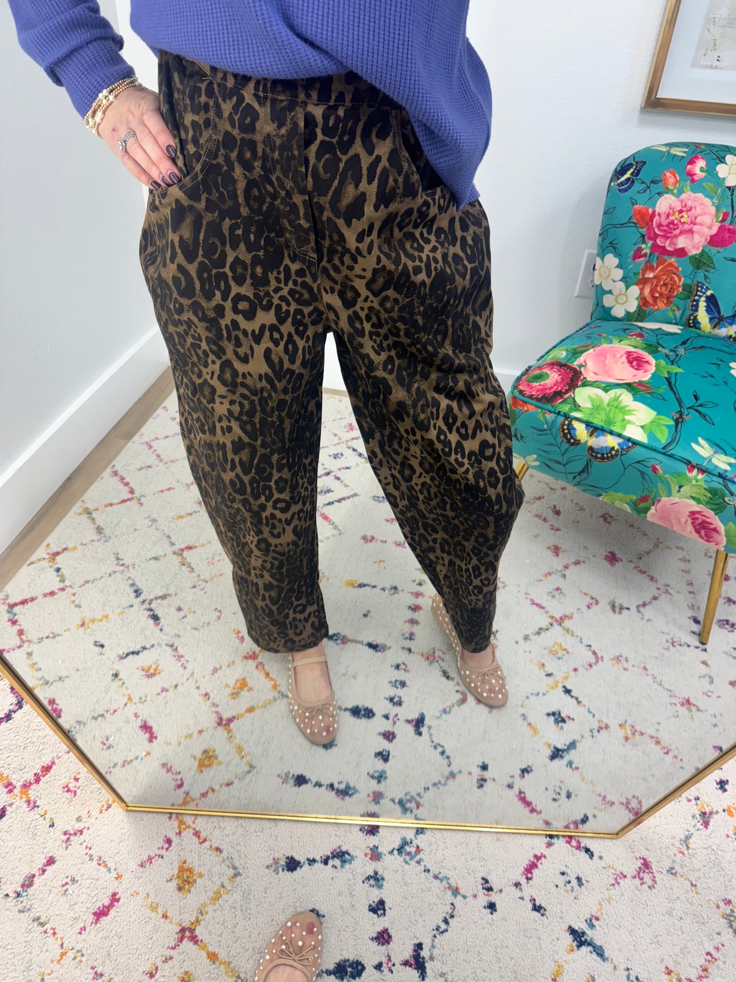 Mocha Leopard Loose Fit Pocket Jeans