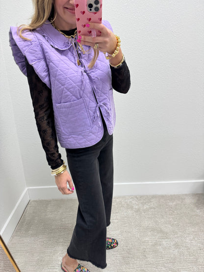 Lavender Quilted Tie Front Vest FS