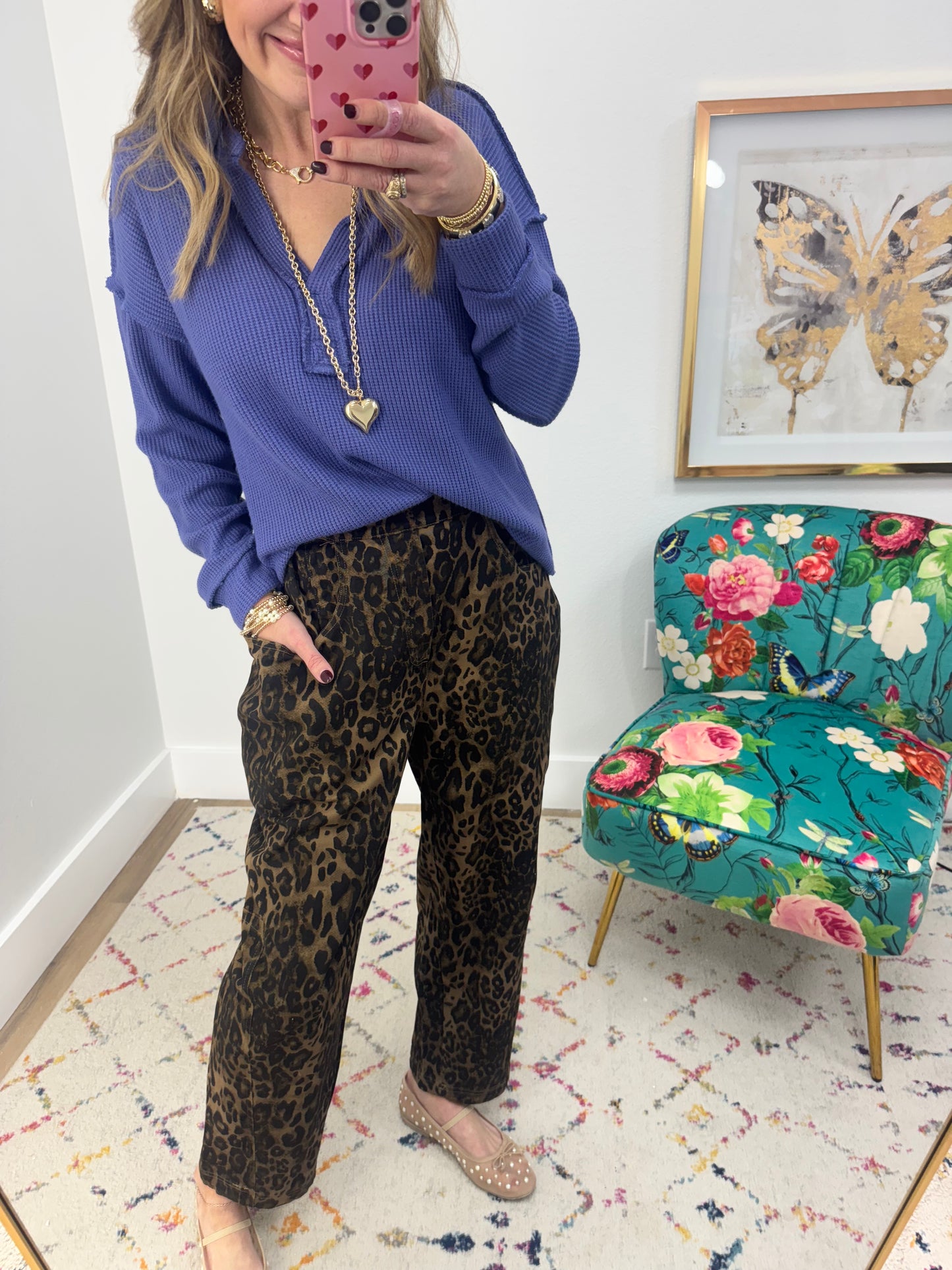 Mocha Leopard Loose Fit Pocket Jeans