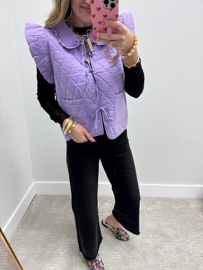 Lavender Quilted Tie Front Vest FS