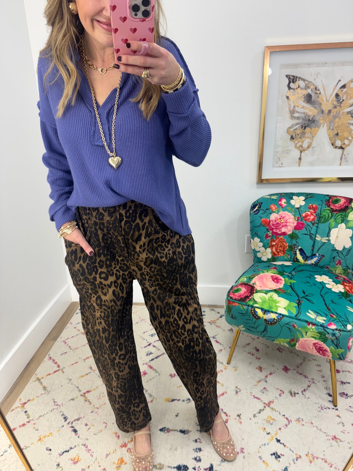 Mocha Leopard Loose Fit Pocket Jeans