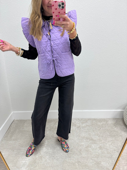 Lavender Quilted Tie Front Vest FS