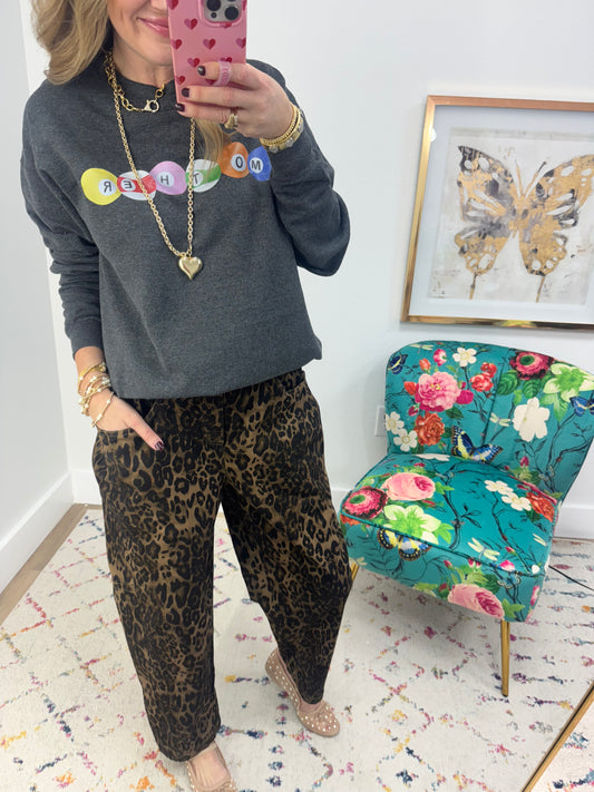 Mocha Leopard Loose Fit Pocket Jeans