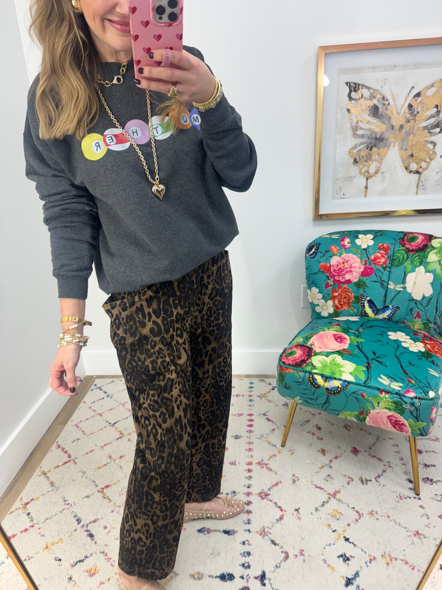 Mocha Leopard Loose Fit Pocket Jeans