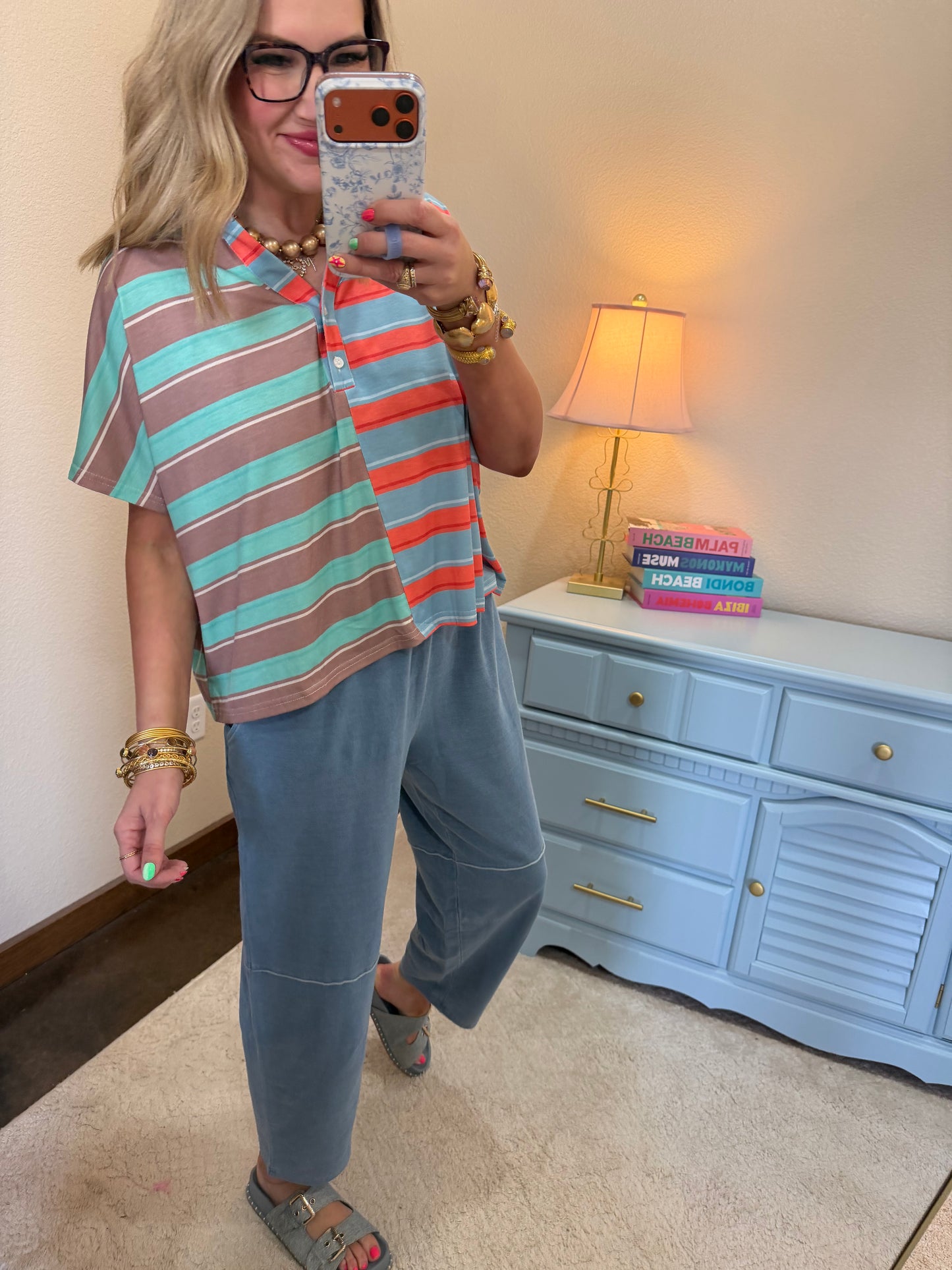 Mint Green Colorblock Stripe Top