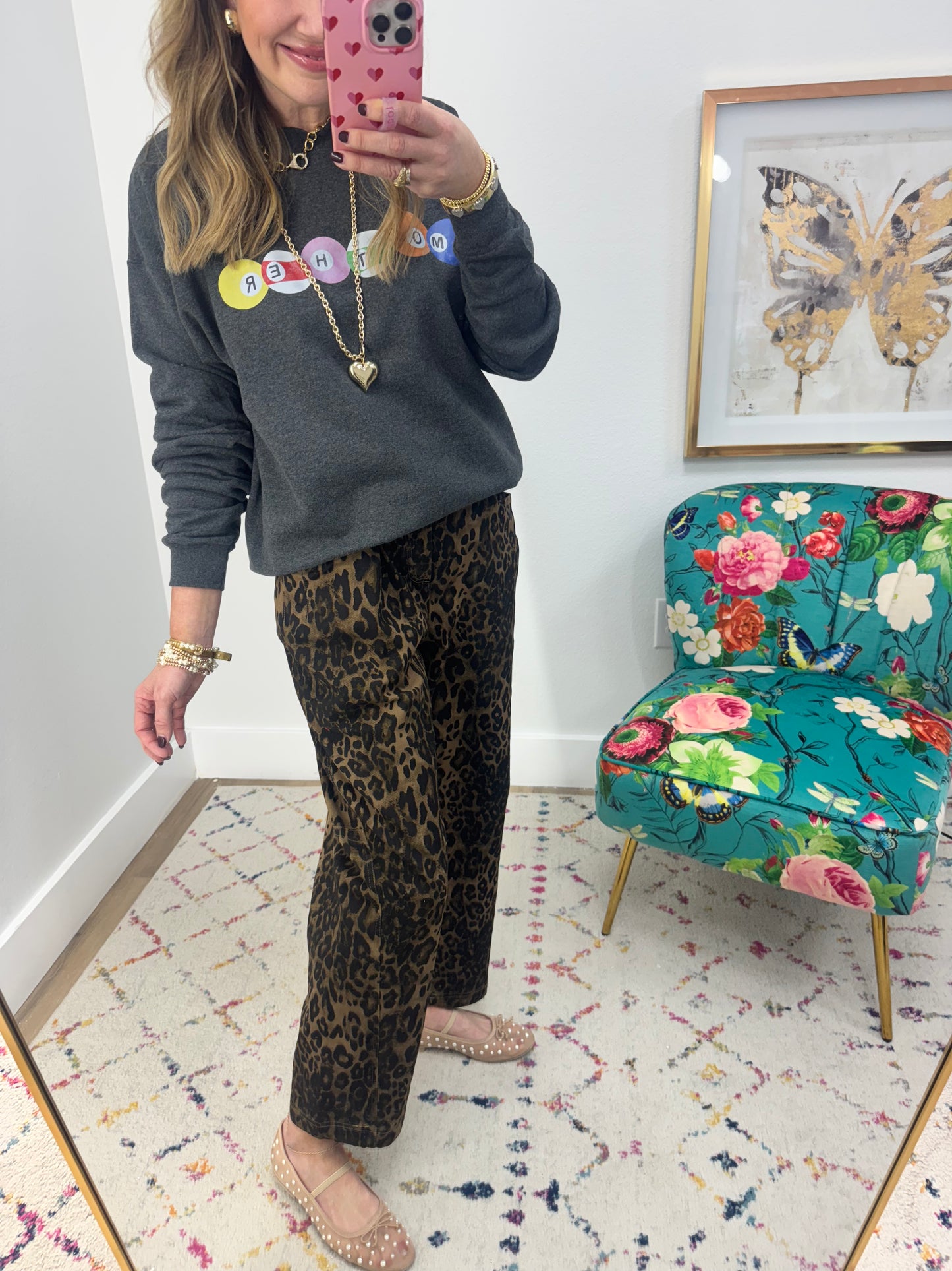 Mocha Leopard Loose Fit Pocket Jeans