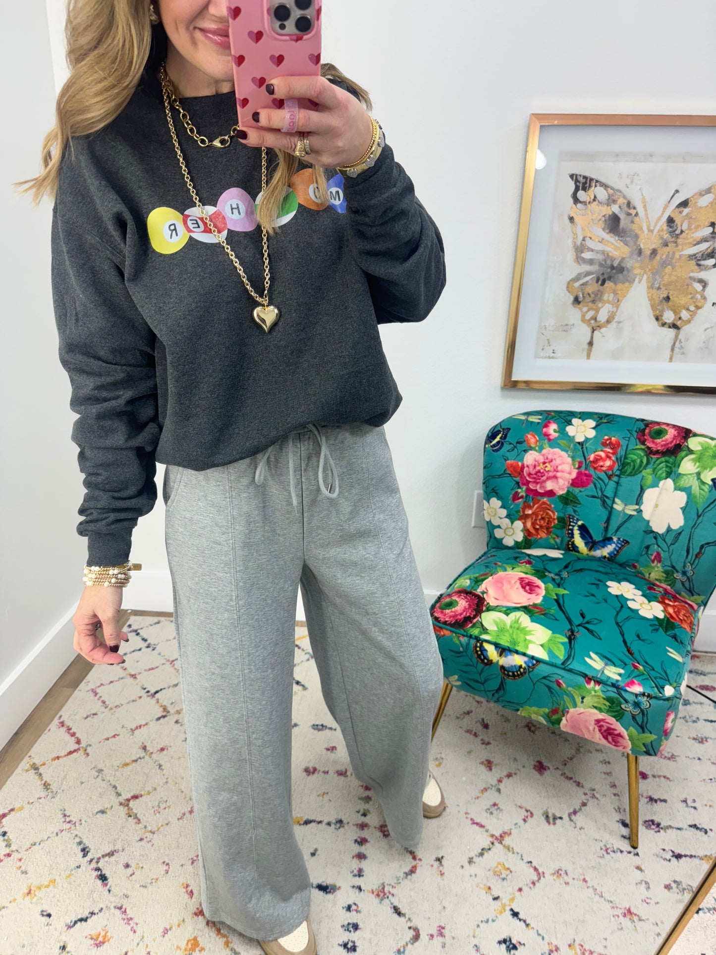 Bow Embroidered Back Pocket Pants