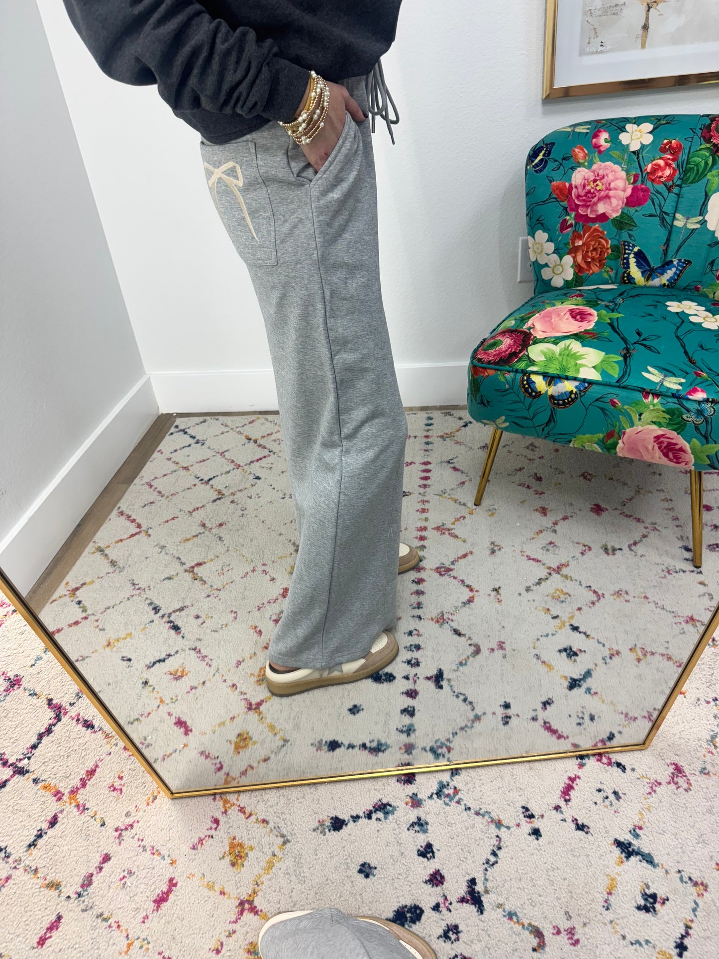 Bow Embroidered Back Pocket Pants