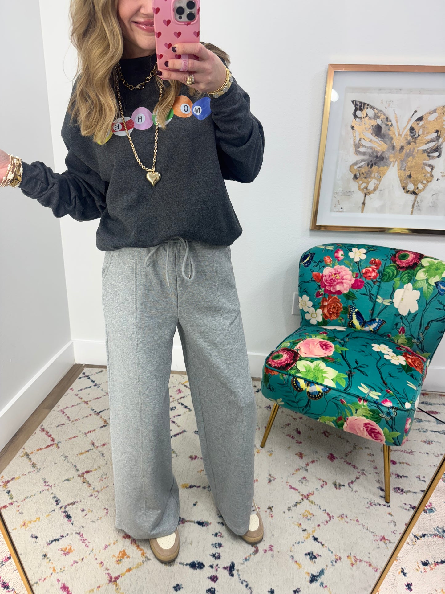 Bow Embroidered Back Pocket Pants