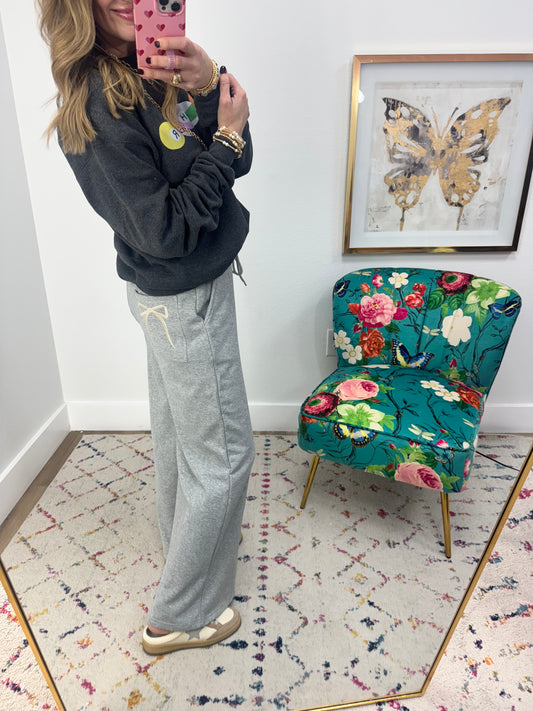 Bow Embroidered Back Pocket Pants