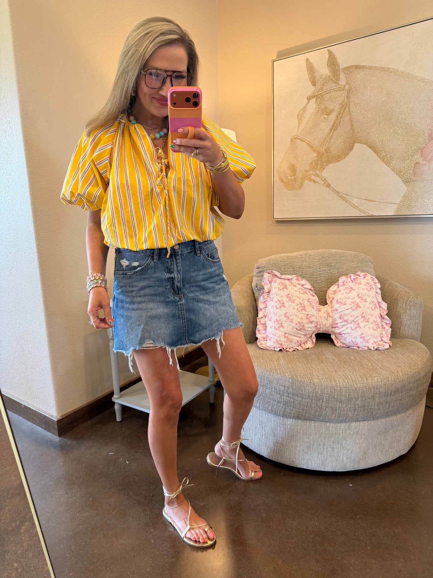 Yellow Bubble Front Tie Puff Sleeve Top