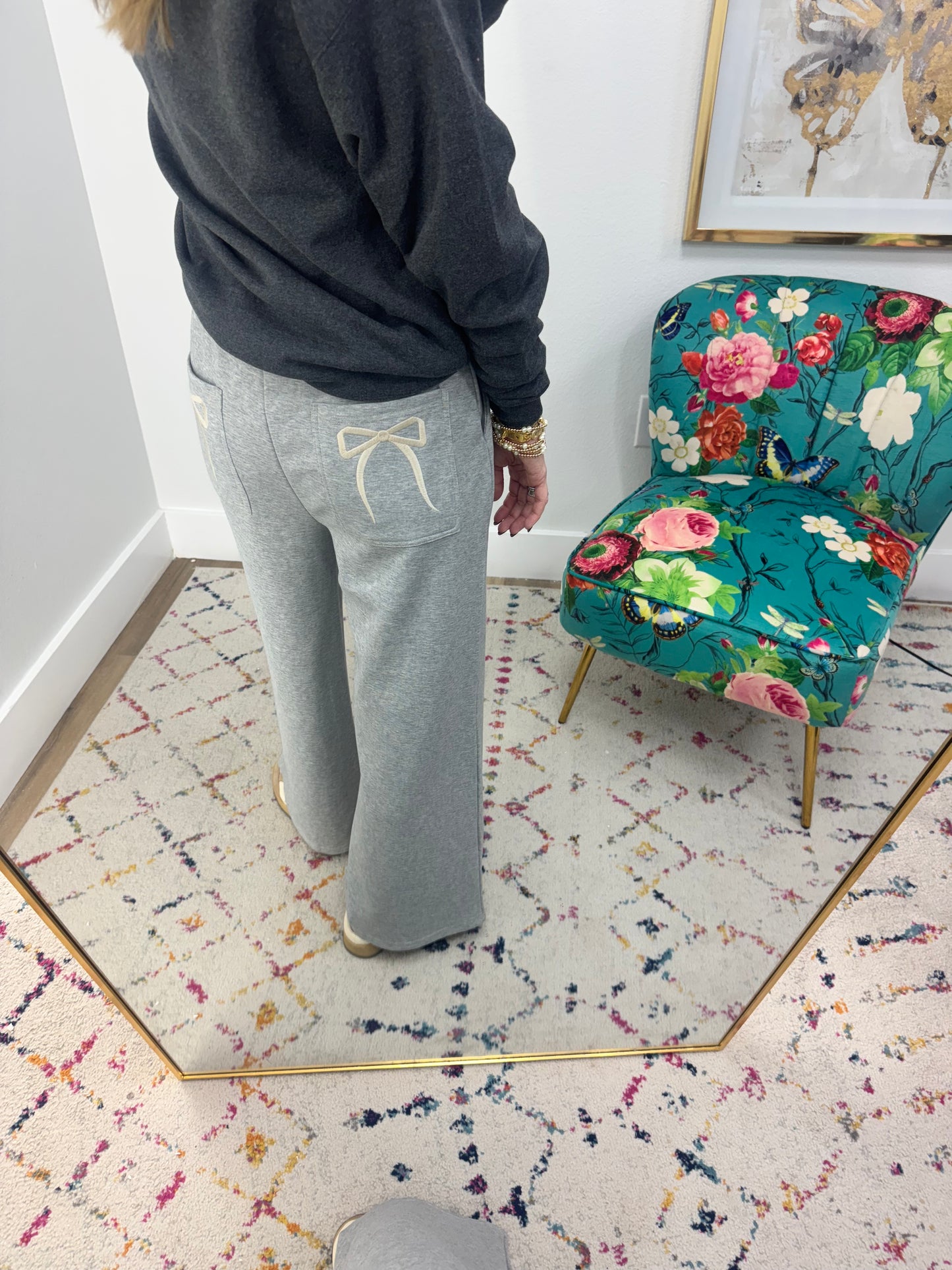 Bow Embroidered Back Pocket Pants