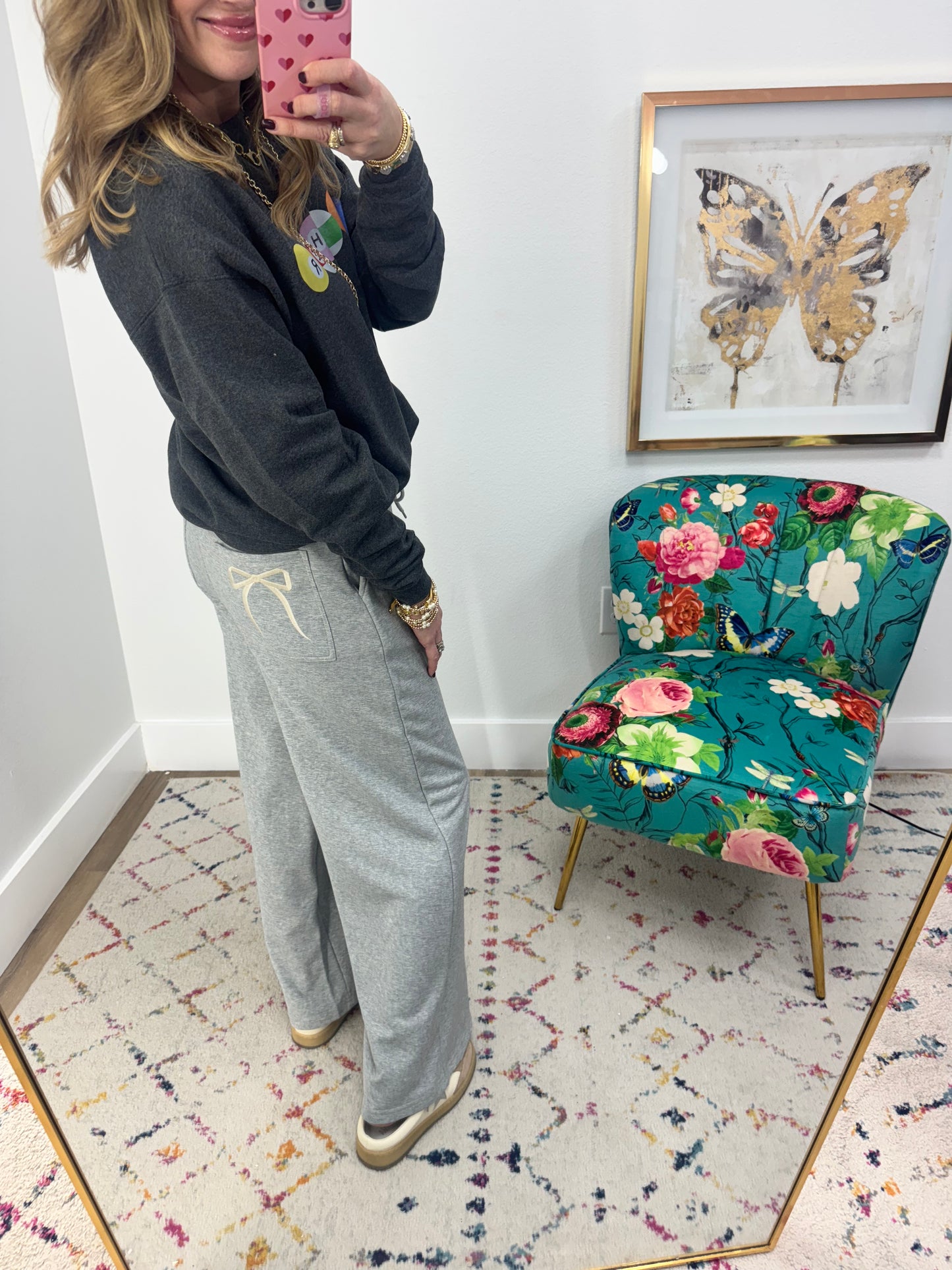 Bow Embroidered Back Pocket Pants