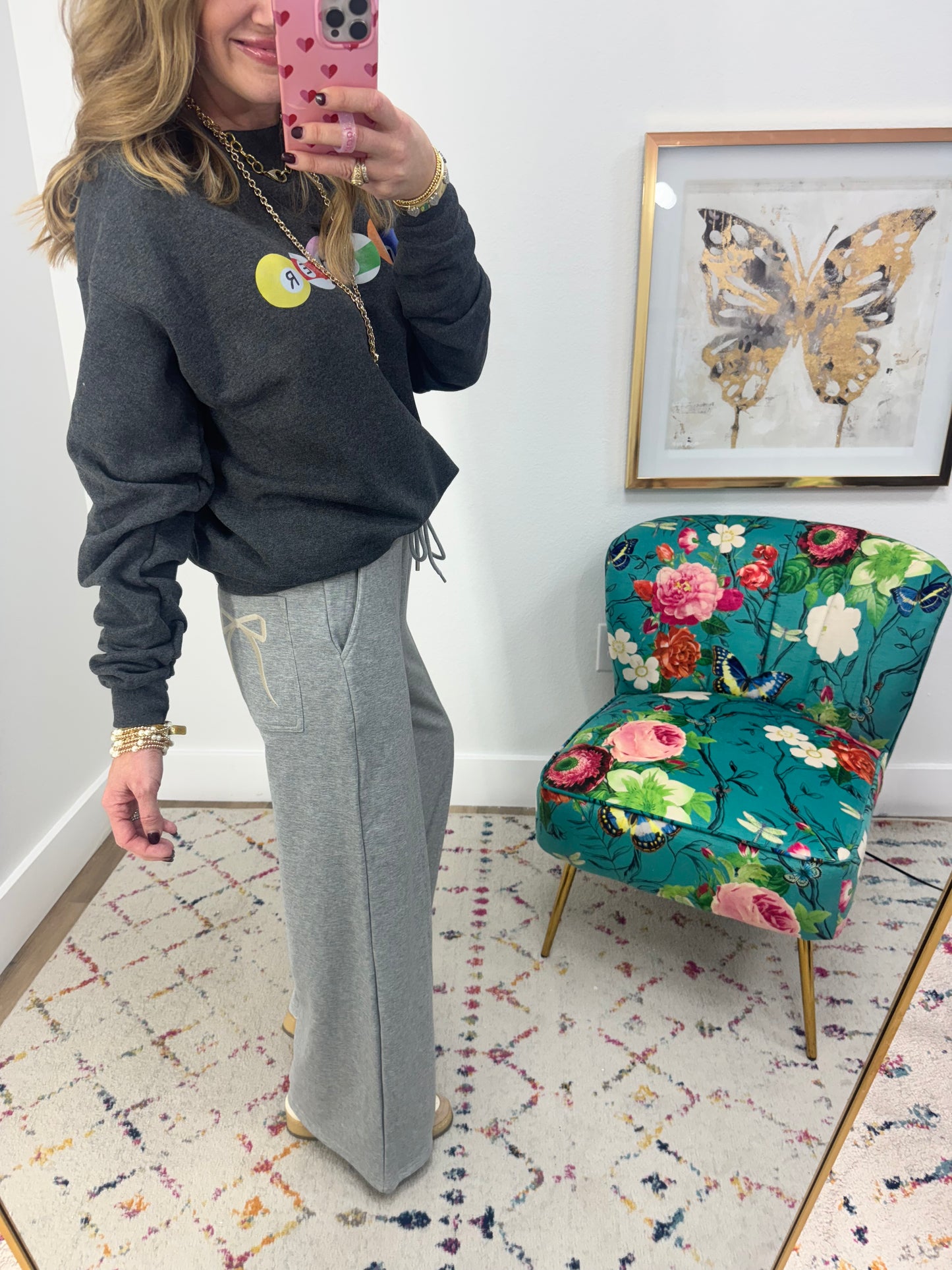 Bow Embroidered Back Pocket Pants