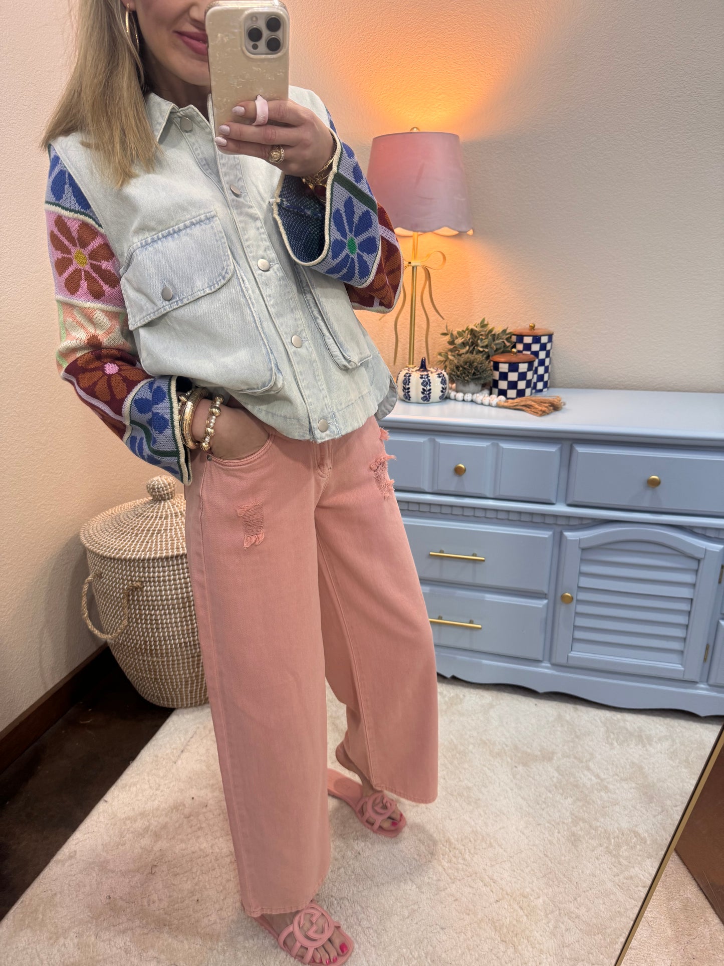 Crochet Sleeve Denim Jacket