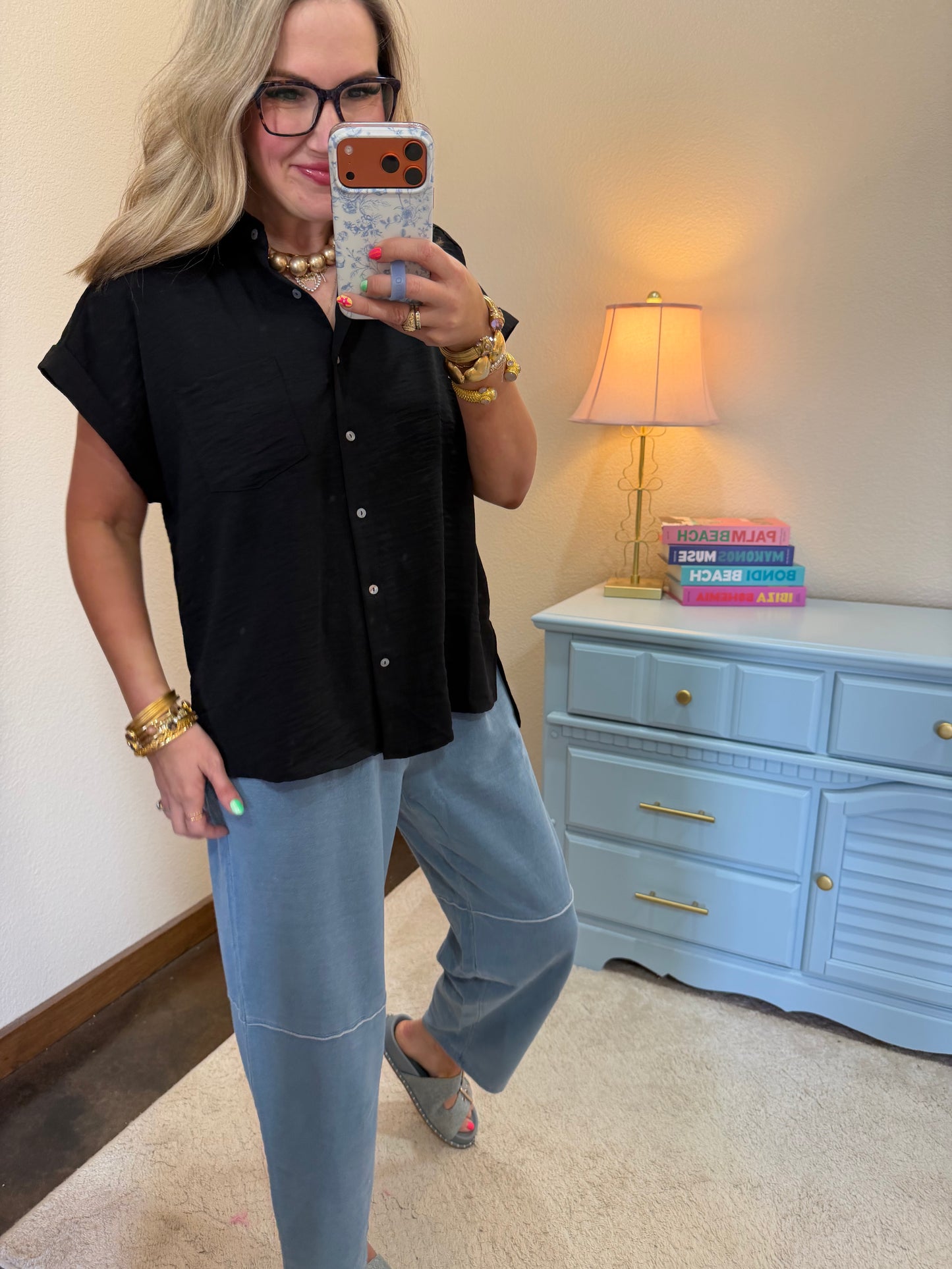 Blue Mineral Wash Straight Leg Pants FS