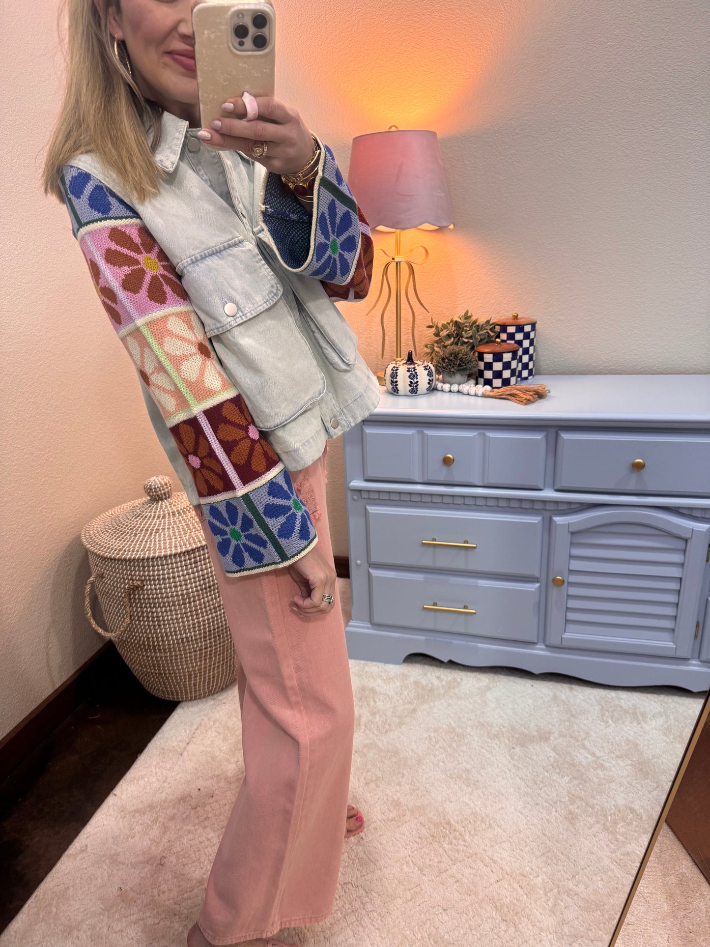 Crochet Sleeve Denim Jacket