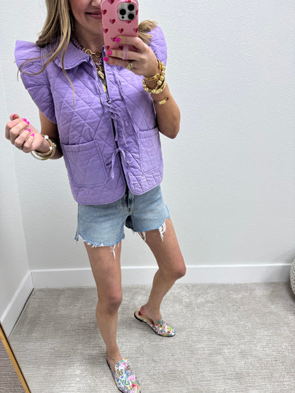 Lavender Quilted Tie Front Vest FS