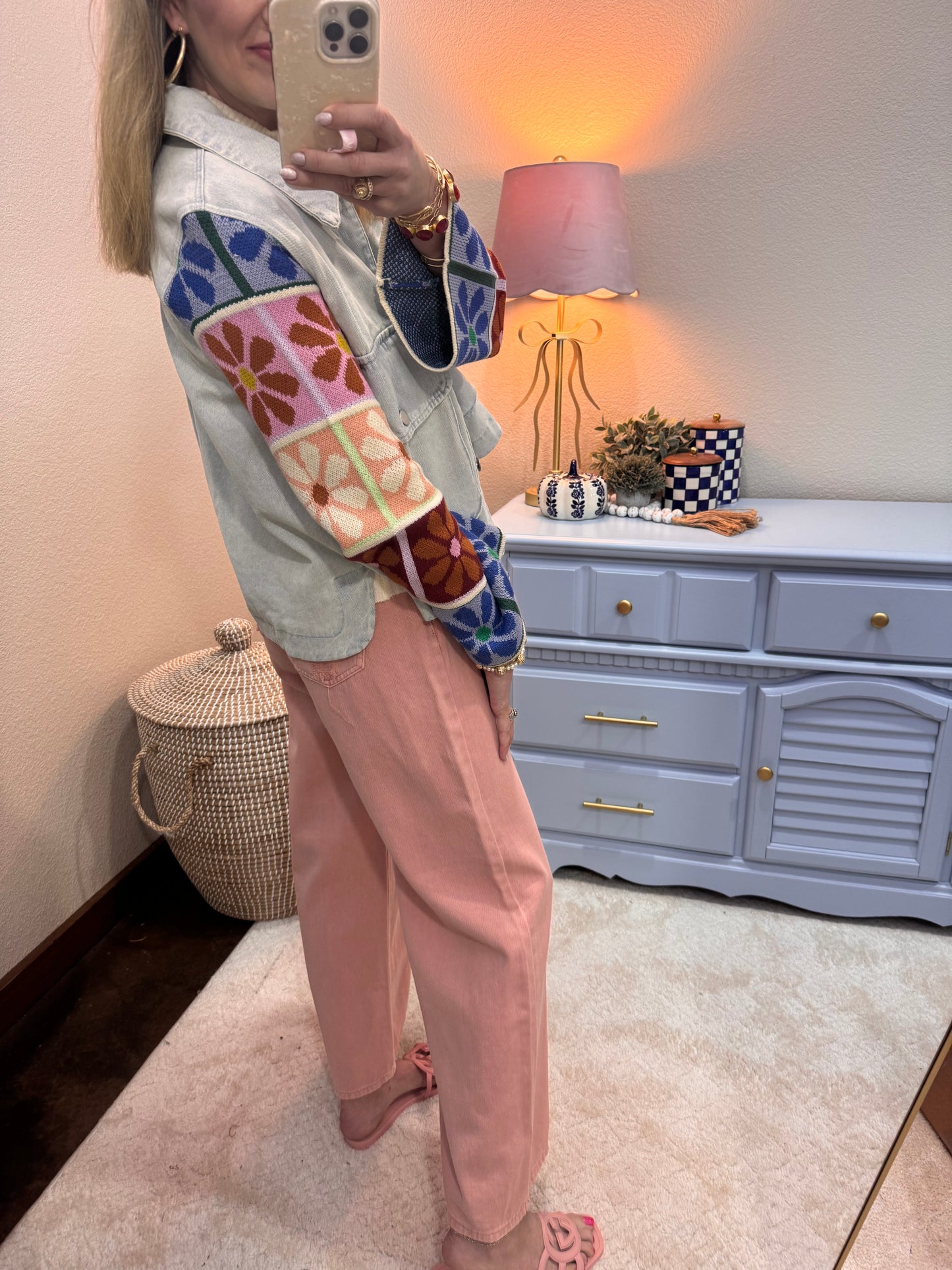 Crochet Sleeve Denim Jacket