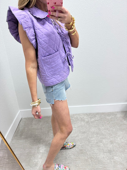 Lavender Quilted Tie Front Vest FS