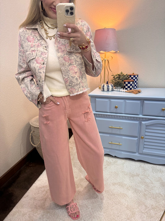 Light Pink Wide Leg Jeans