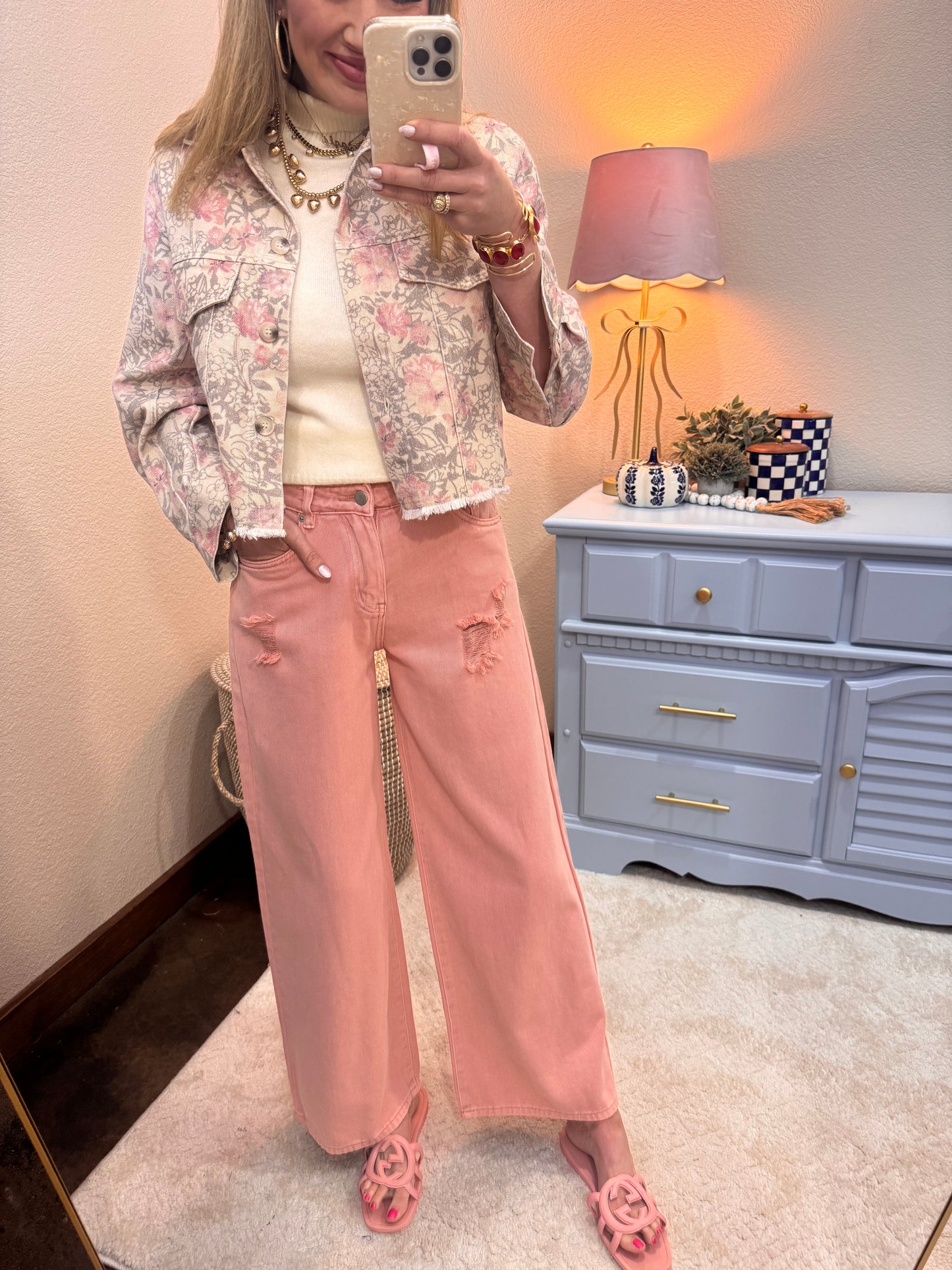 Light Pink Wide Leg Jeans