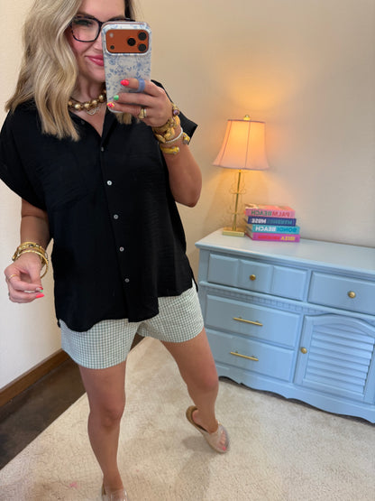 Black Woven Airflow Button Down Shirt