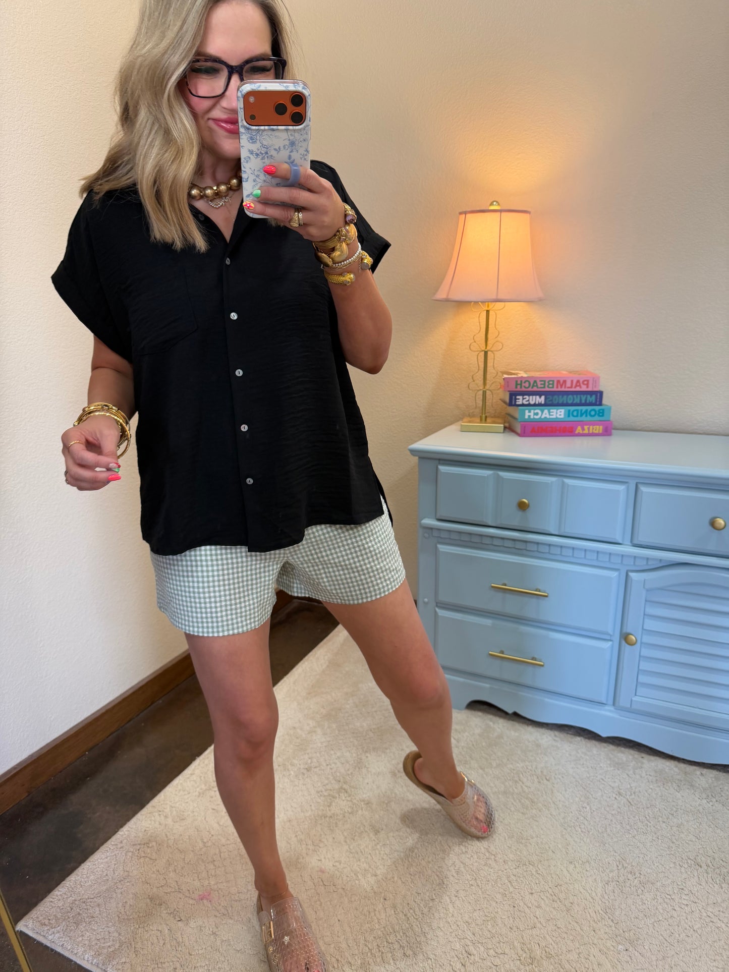 Black Woven Airflow Button Down Shirt