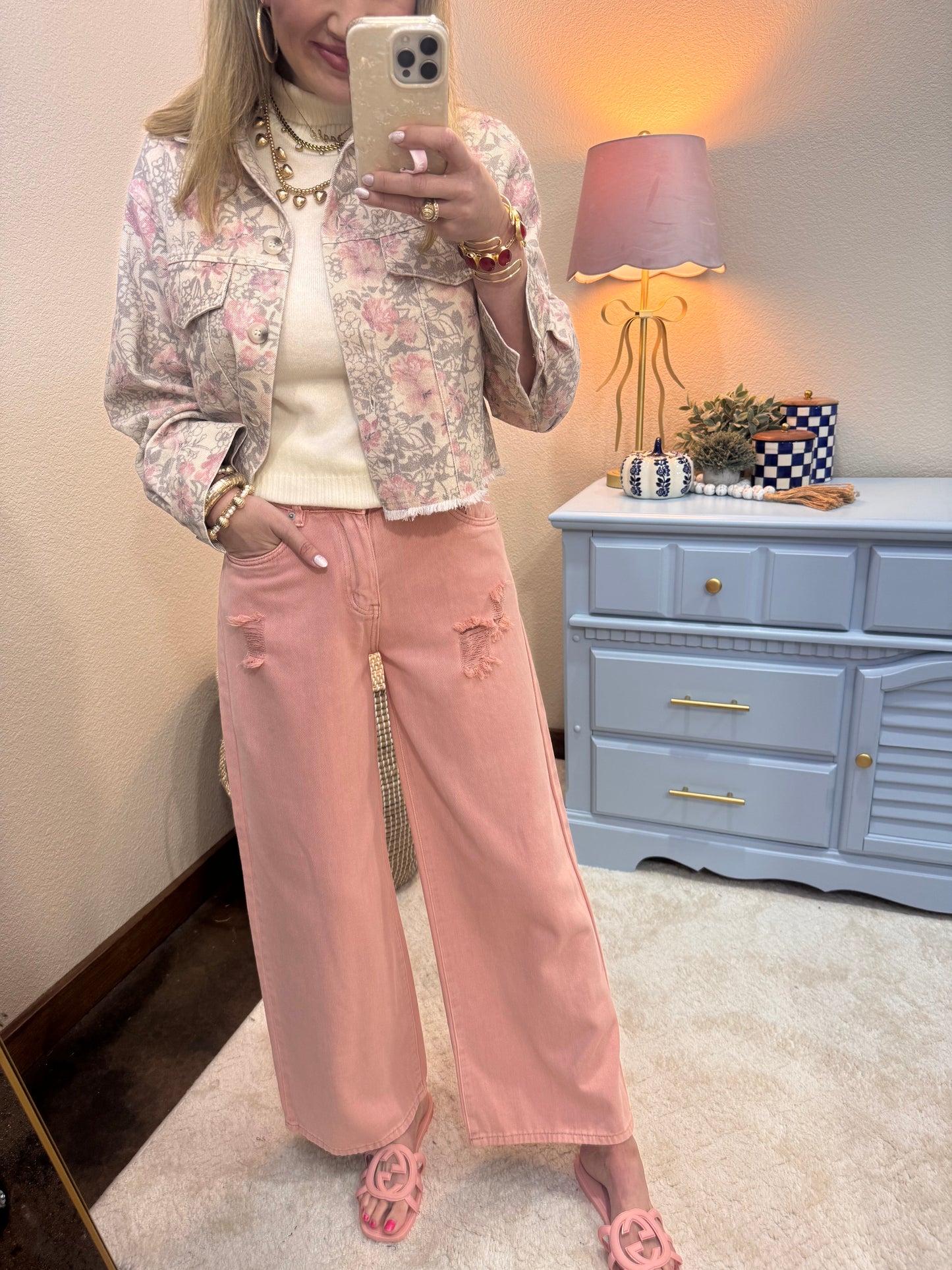 Light Pink Wide Leg Jeans