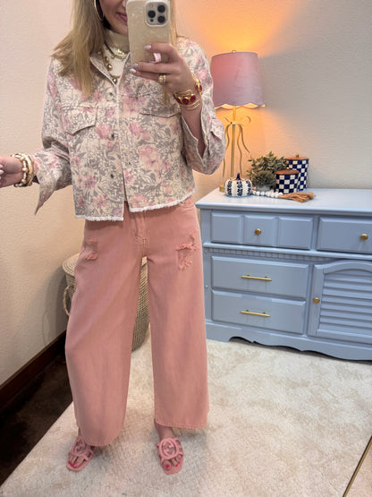 Floral Printed Denim Jacket FS