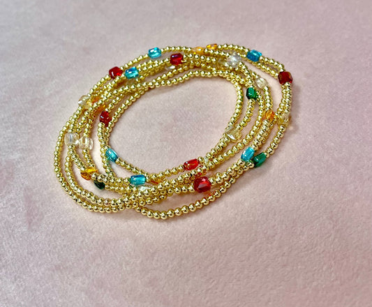 Set of 6 Gold and Colored Bracelets