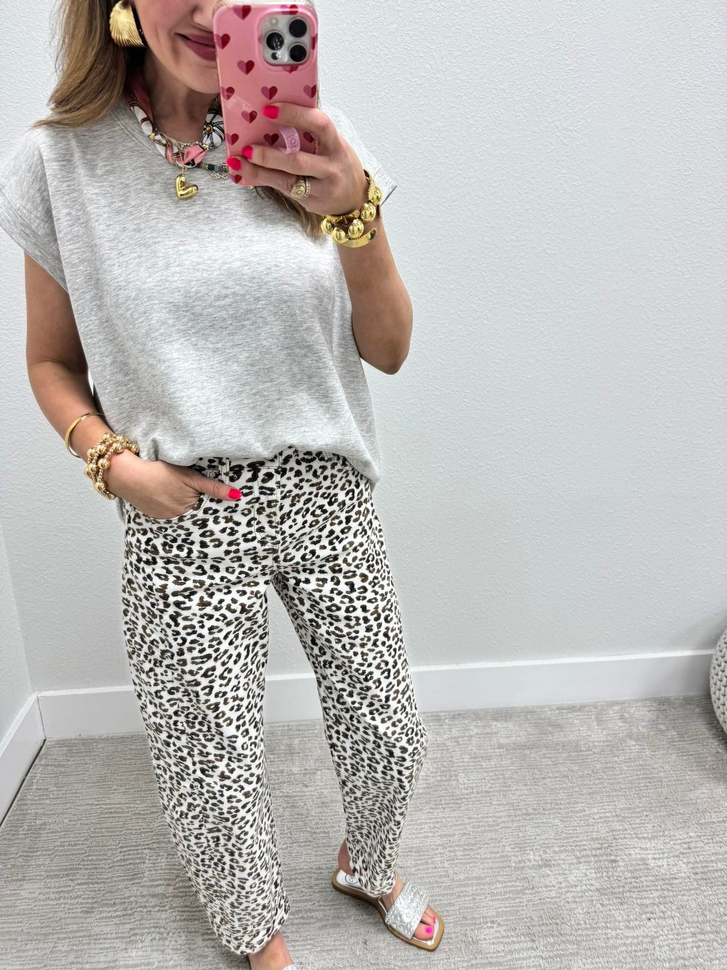 Risen Cream Leopard Barrel Jeans FS