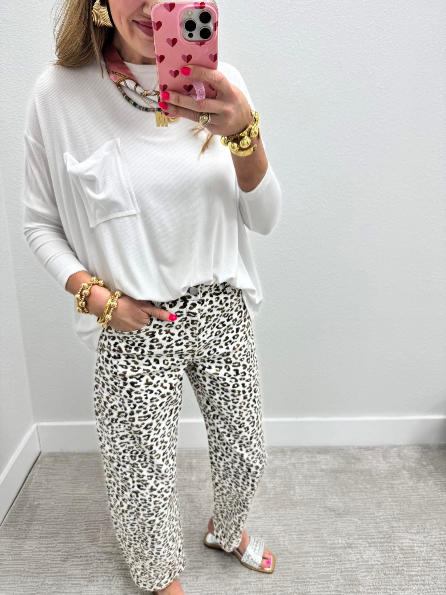 Risen Cream Leopard Barrel Jeans FS