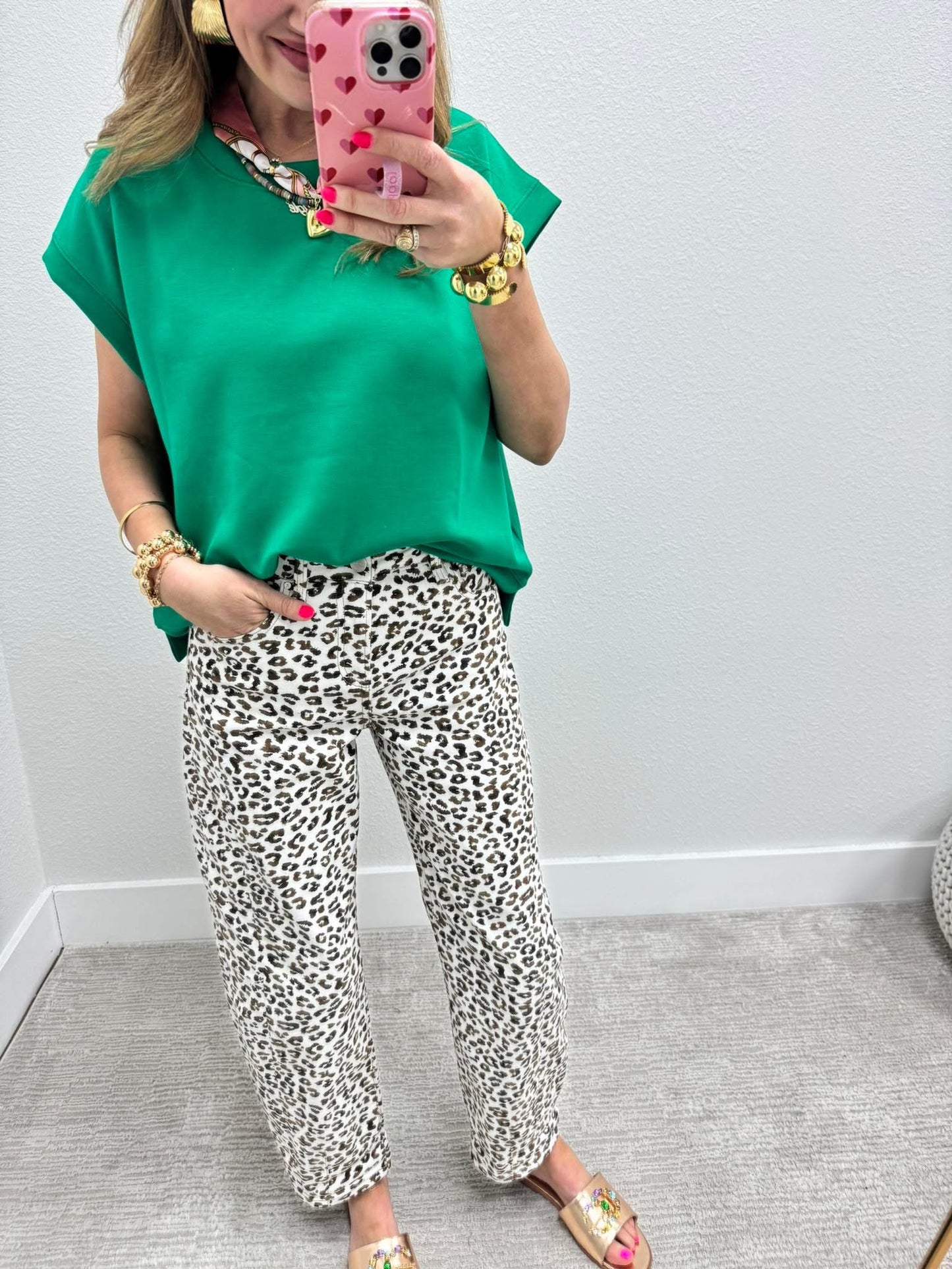 Risen Cream Leopard Barrel Jeans FS