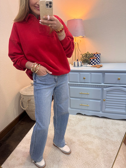 S2 Red Oversized Polo Collared Pullover